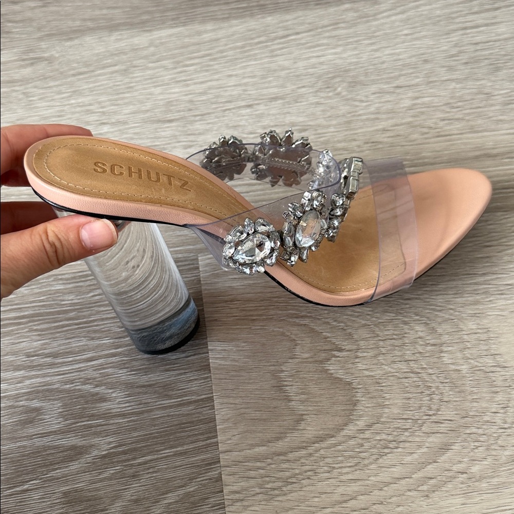 SCHUTZ Blush Pink Jewel-Embellished Slide Sandals - Picture 4 of 7